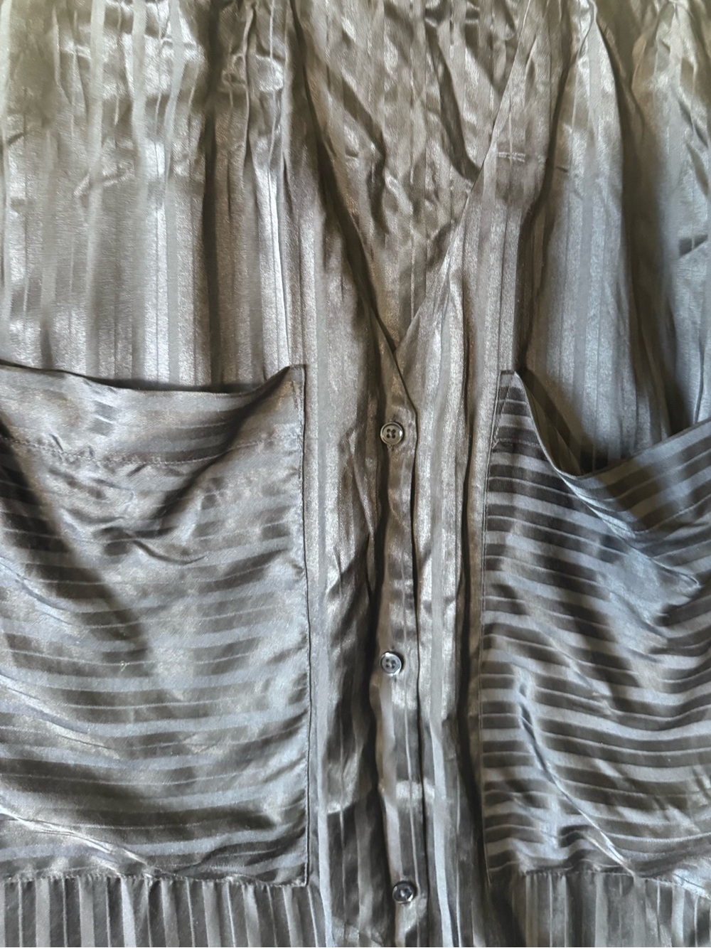 Aritzia Wilfred Zelie Silk Satin Stripe Shirt V Black Buttons Blouse Long Sleeve - Picture 8 of 16